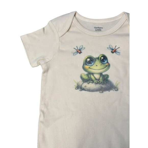 Gerber Baby Bodysuit 12M Snapsuit Short Sleeve with Frog & Dragonflies Print 16" - Picture 3 of 7